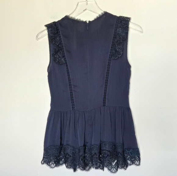 Ted Baker Omarri Lace-Trimmed Peplum Top Blue Unconventional Lace - Picture 2 of 7